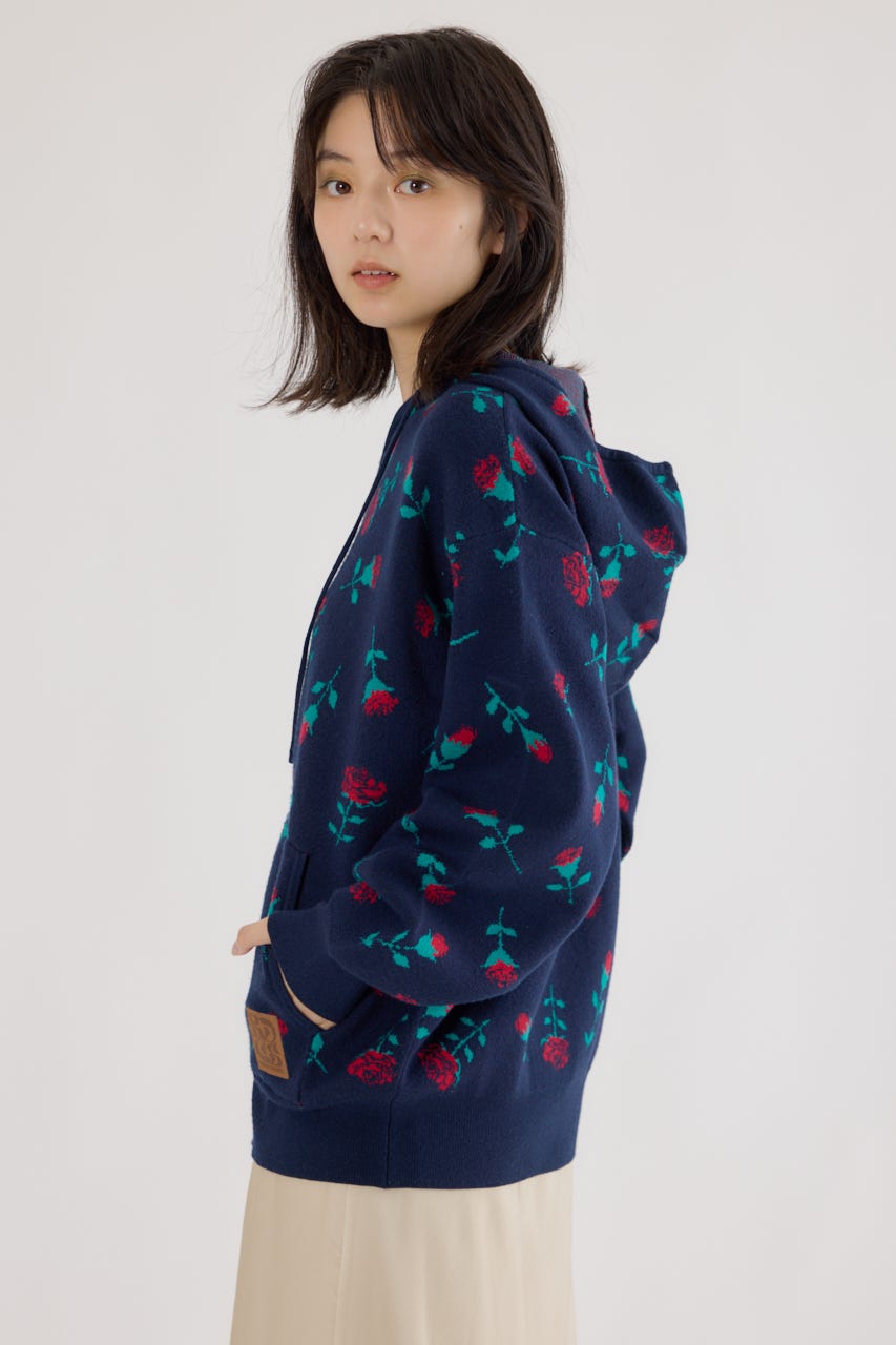 ジャガードニットジップパーカー 柄NVY FREE