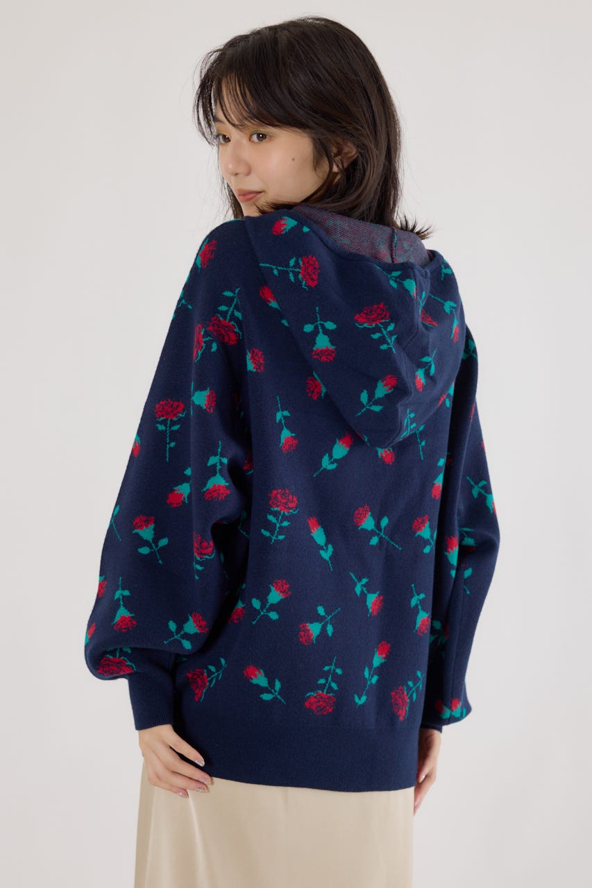 ジャガードニットジップパーカー 柄NVY FREE