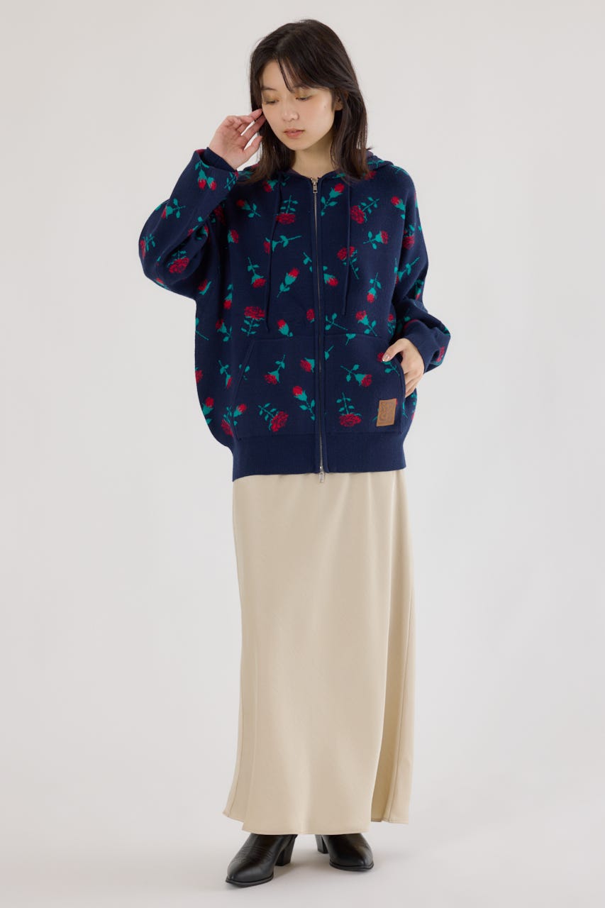 ジャガードニットジップパーカー 柄NVY FREE