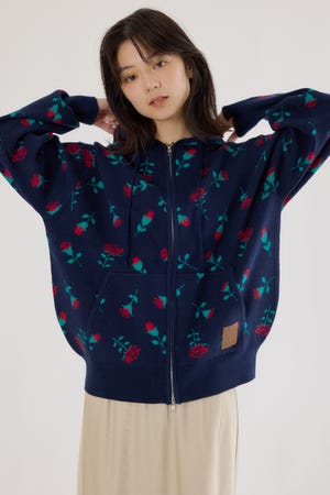 ジャガードニットジップパーカー