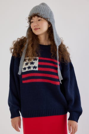 ローゲージジャガードニットトップス