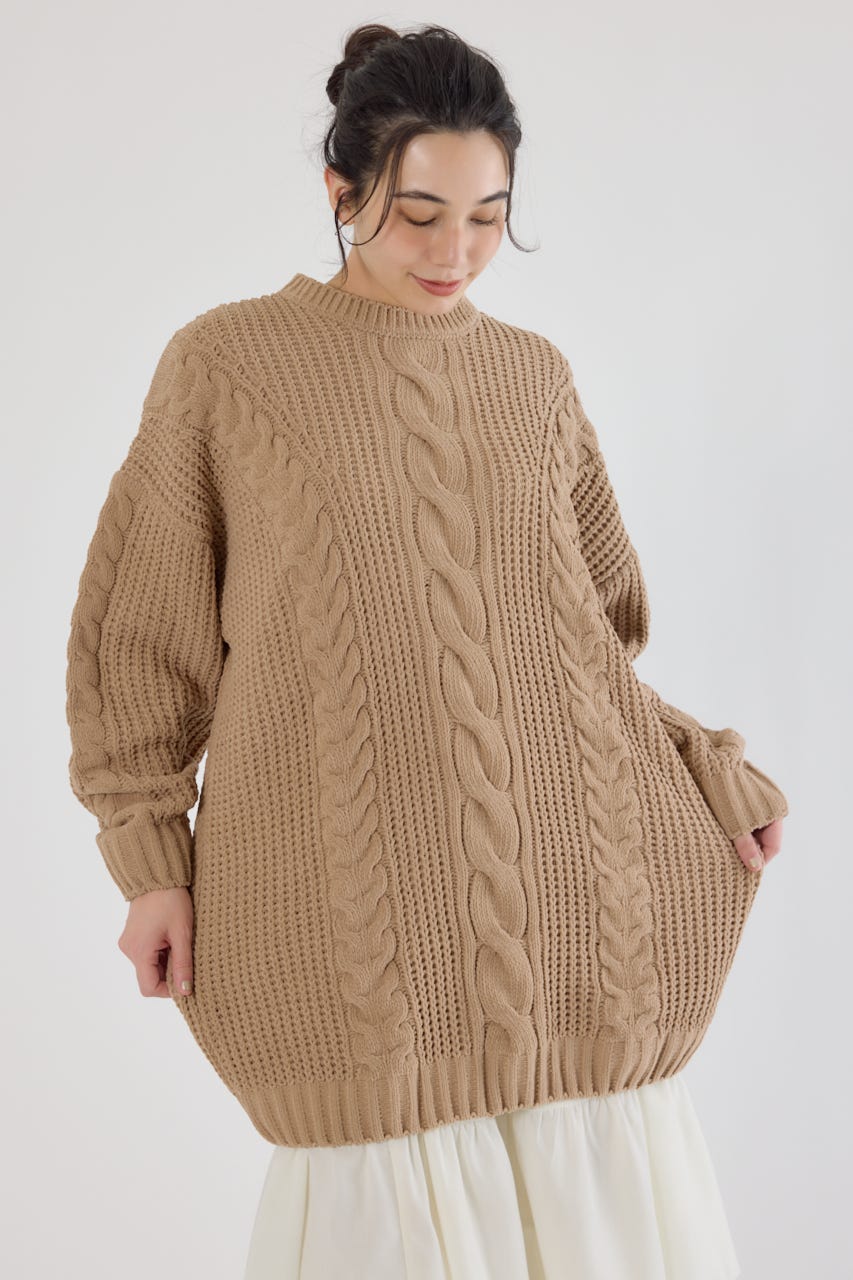 ケーブルモールニットワンピース BEG FREE