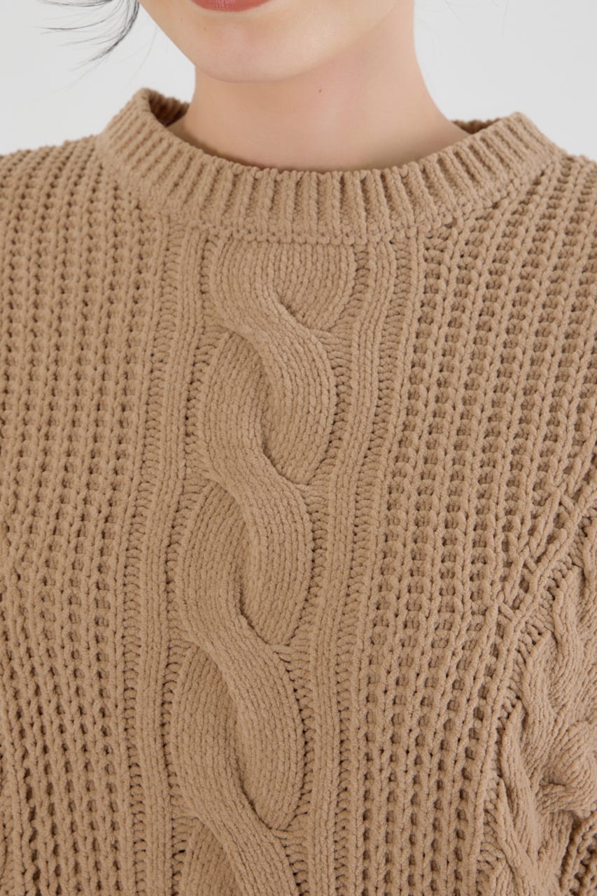 ケーブルモールニットワンピース BEG FREE