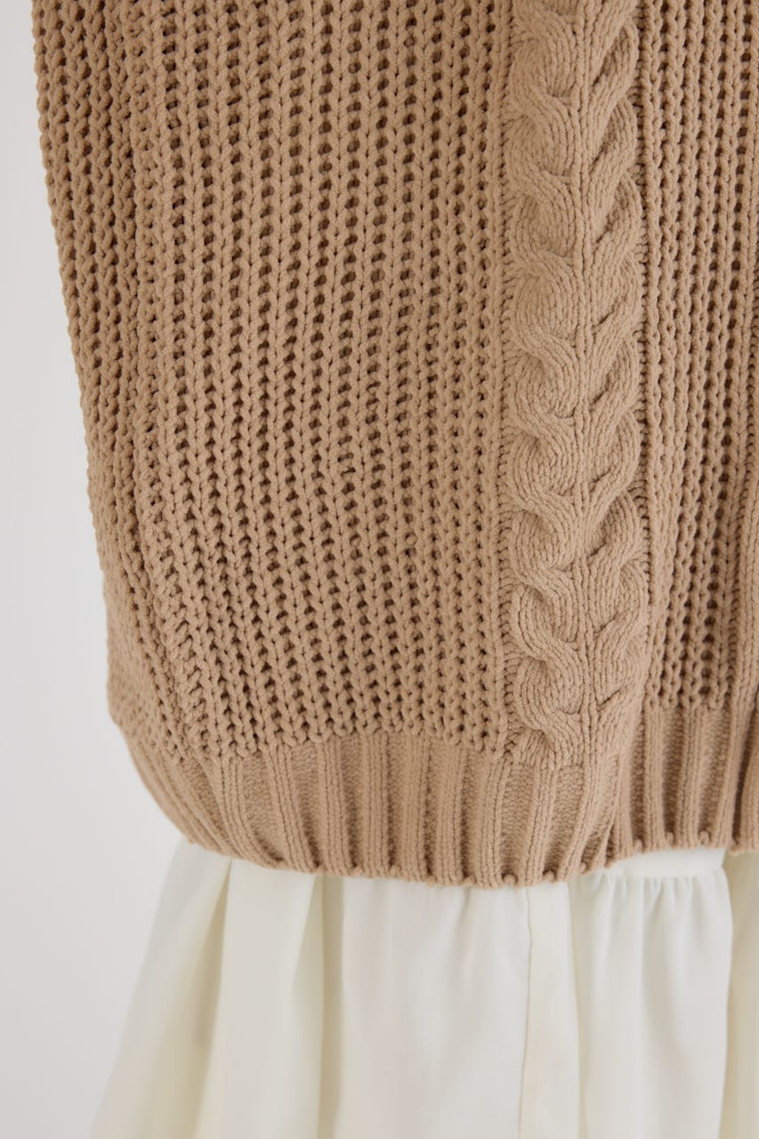 ケーブルモールニットワンピース BEG FREE