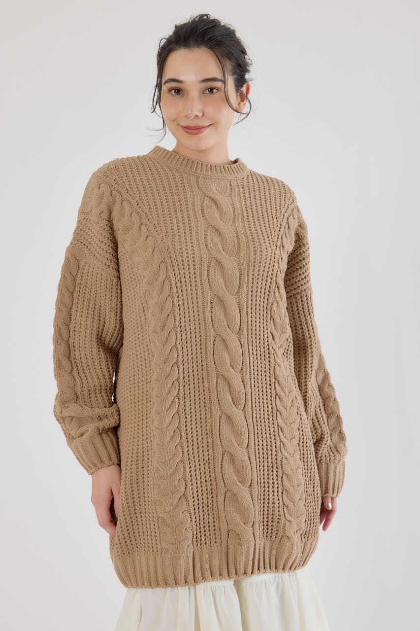 ケーブルモールニットワンピース BEG FREE