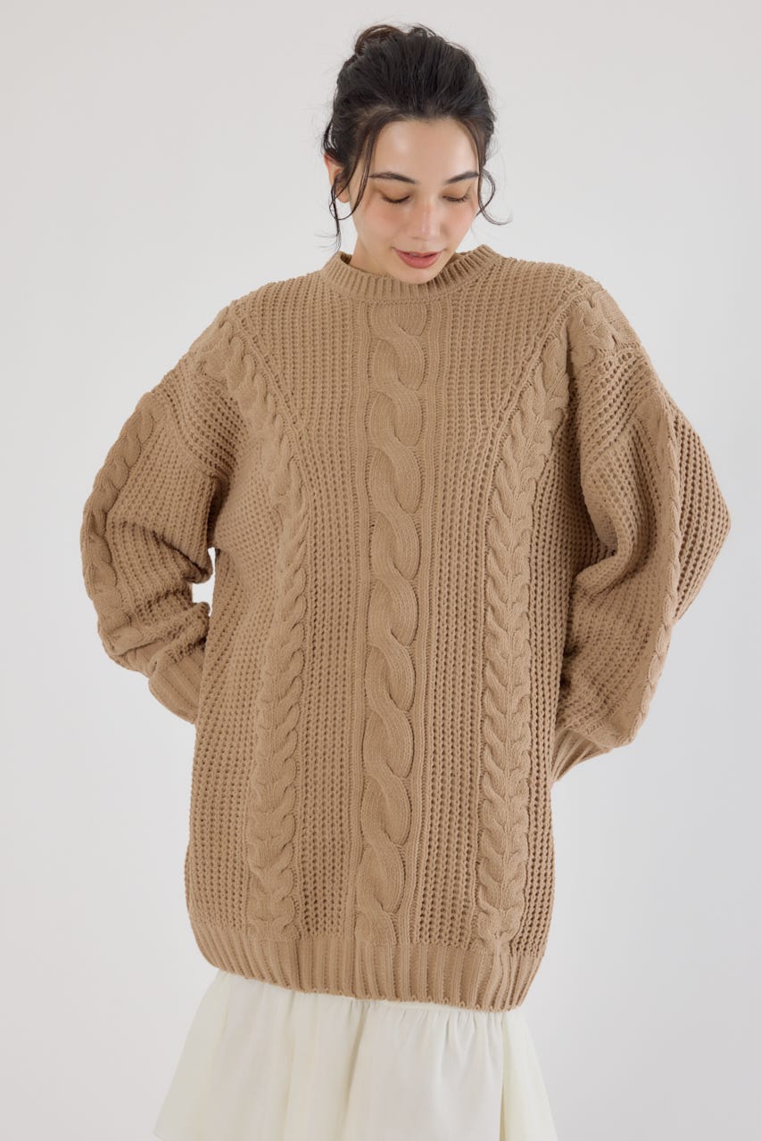 ケーブルモールニットワンピース BEG FREE