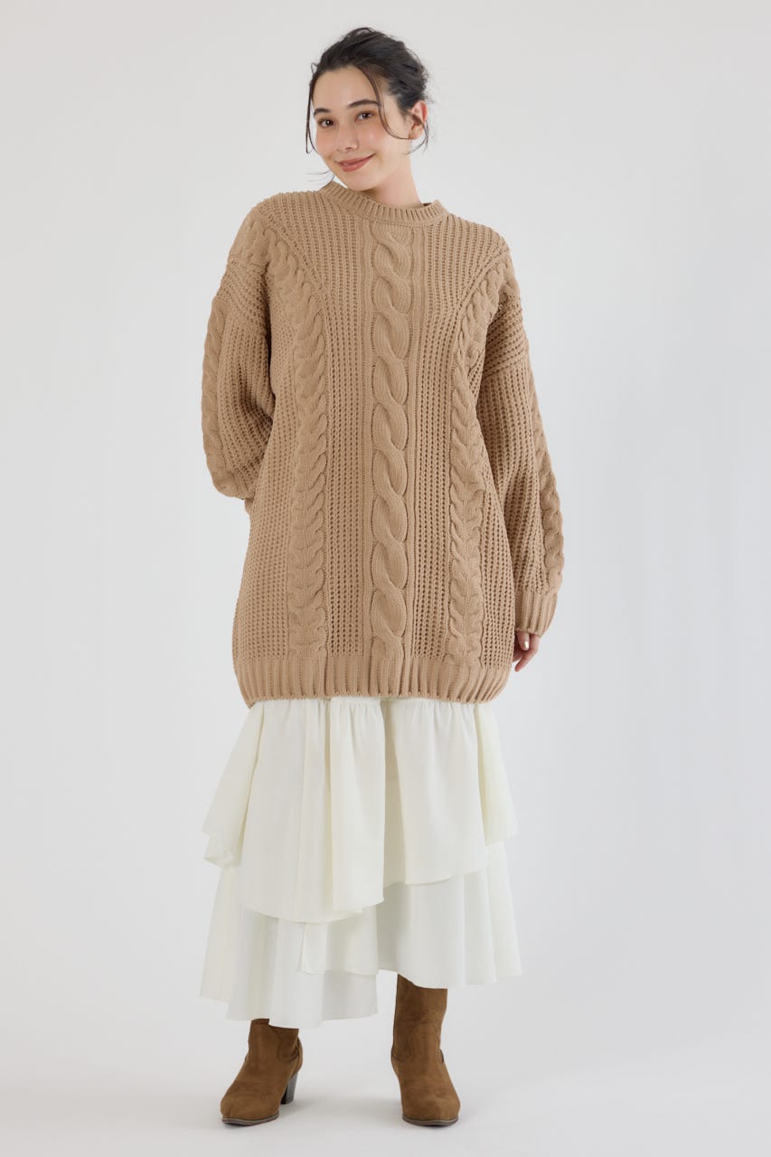 ケーブルモールニットワンピース BEG FREE