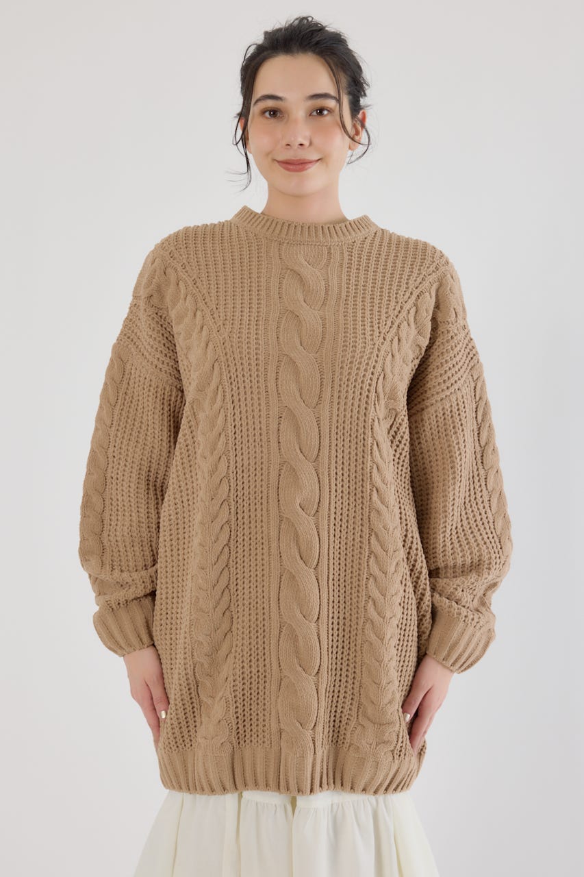 ケーブルモールニットワンピース BEG FREE