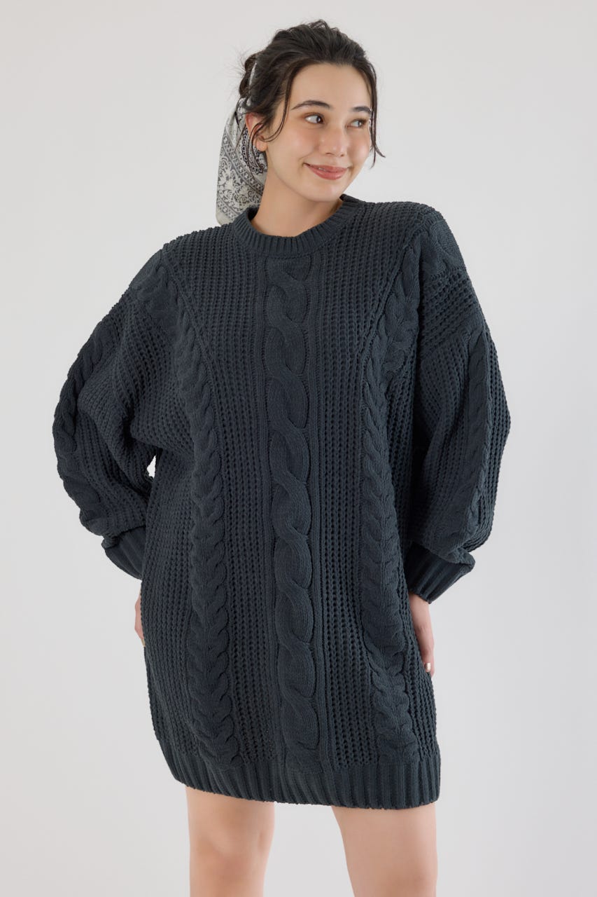 ケーブルモールニットワンピース C.GRY FREE