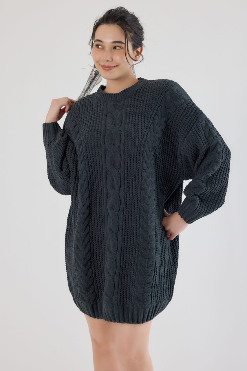 ケーブルモールニットワンピース C.GRY FREE