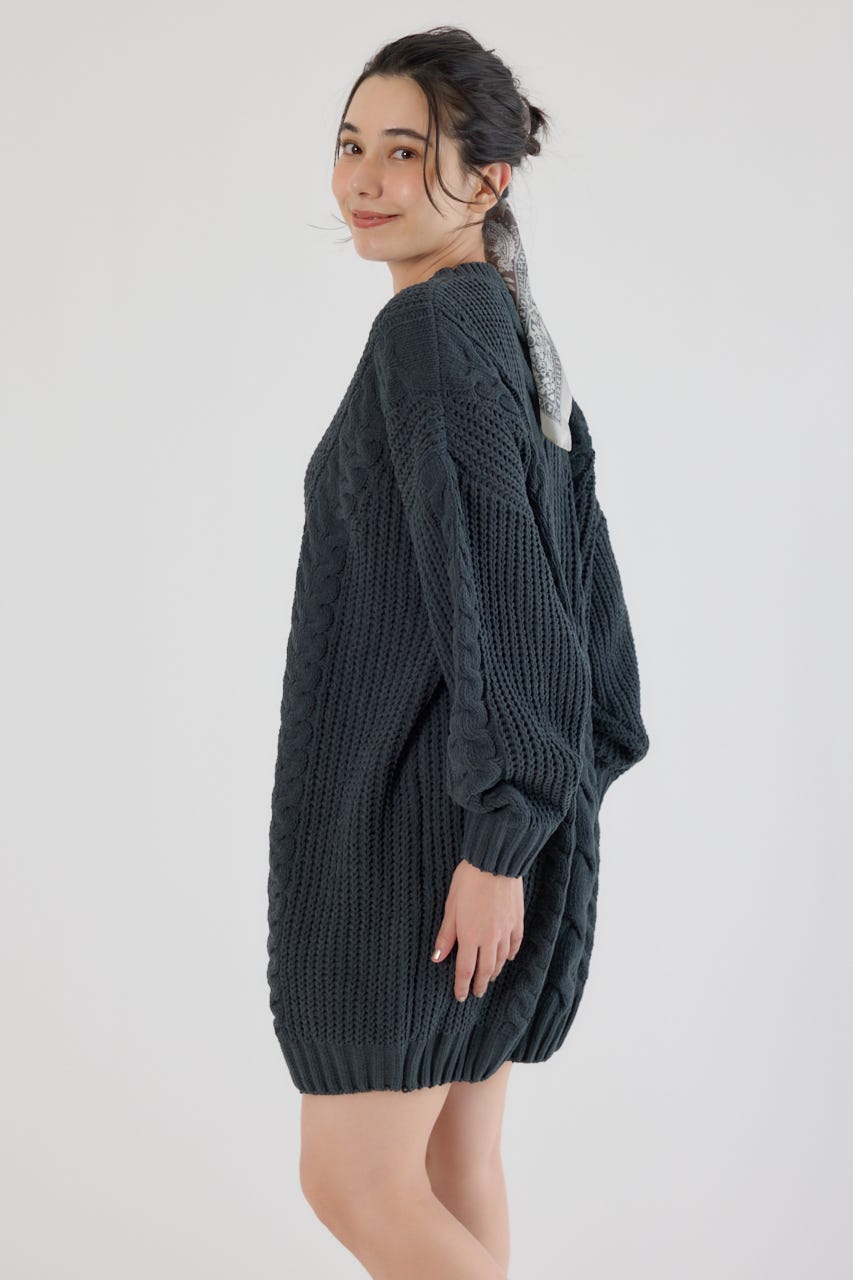 ケーブルモールニットワンピース C.GRY FREE