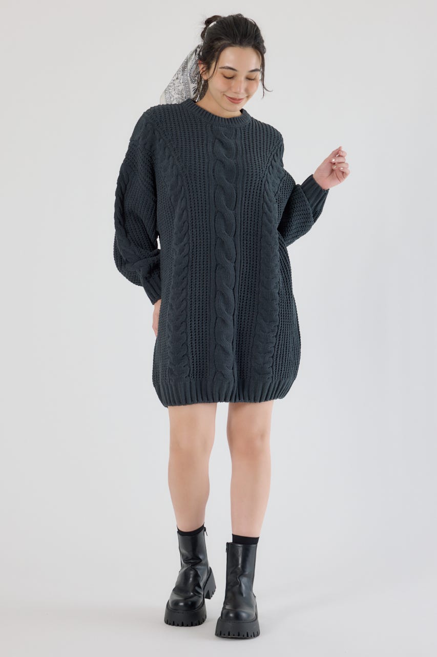 ケーブルモールニットワンピース C.GRY FREE