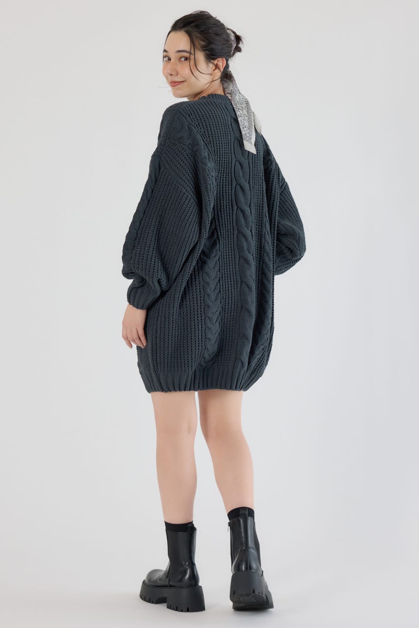 ケーブルモールニットワンピース C.GRY FREE