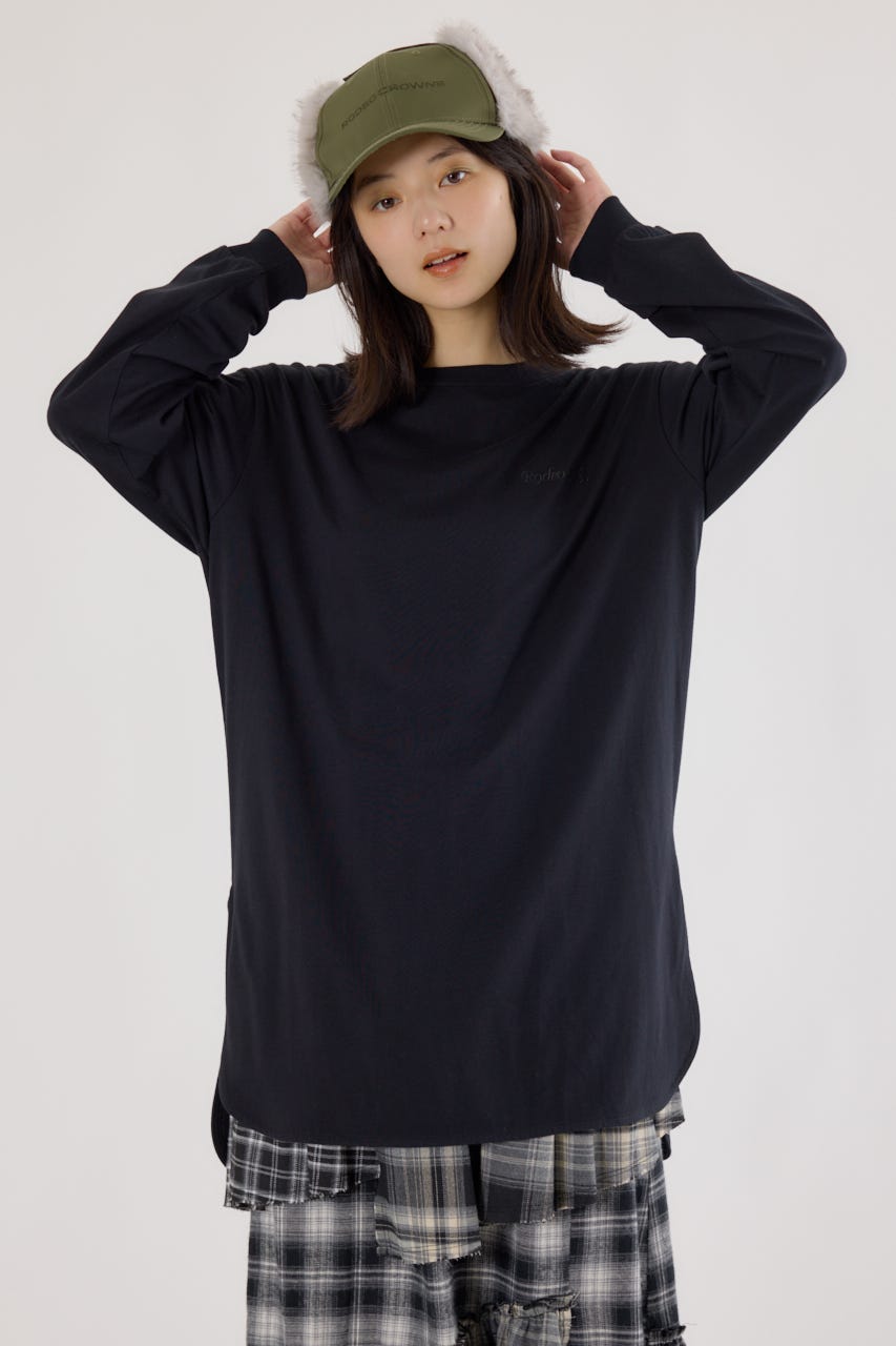 ラウンドヘムロングスリーブTシャツ BLK FREE
