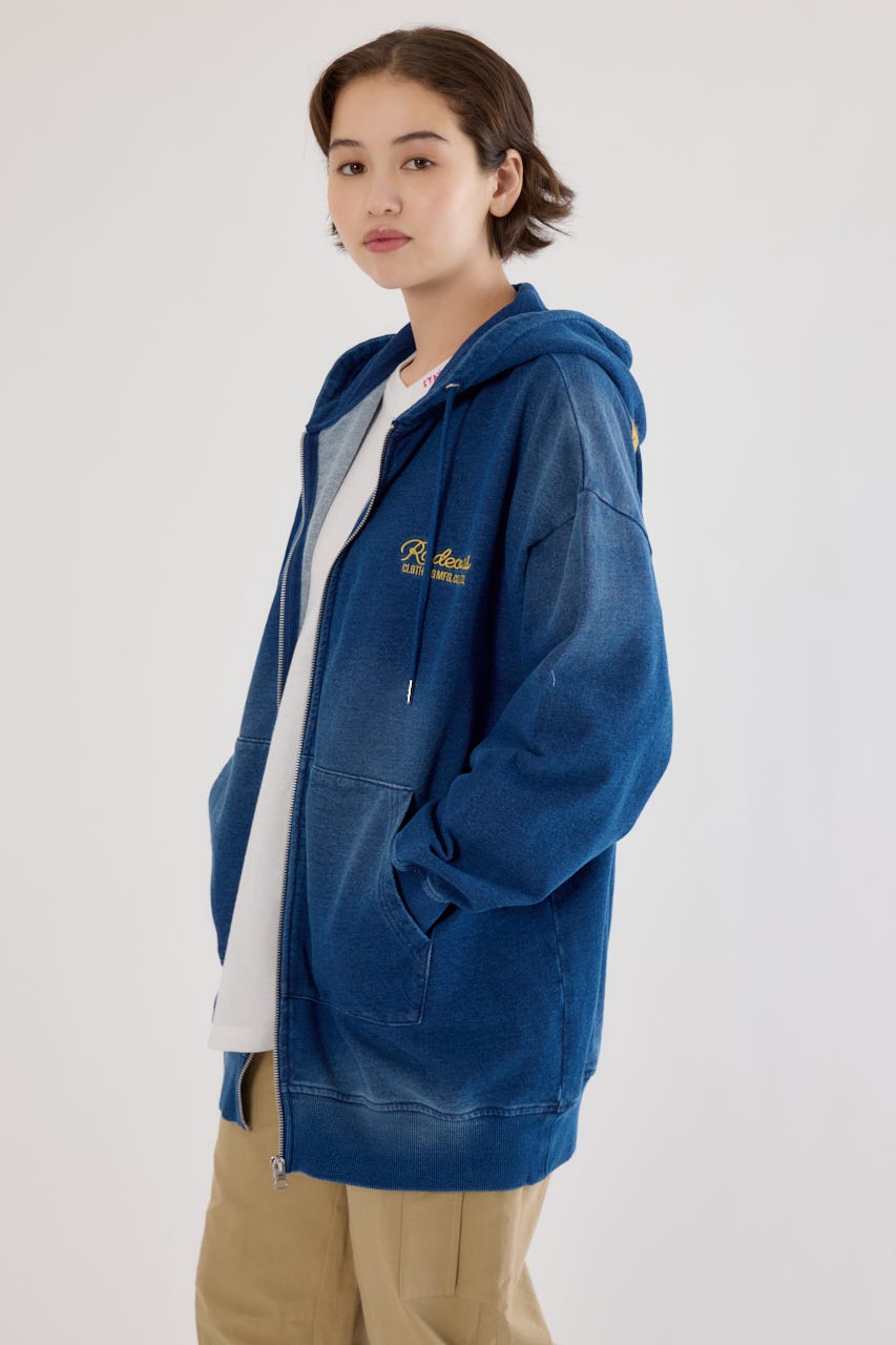 インディゴ裏毛ビッグジップパーカー BLU FREE