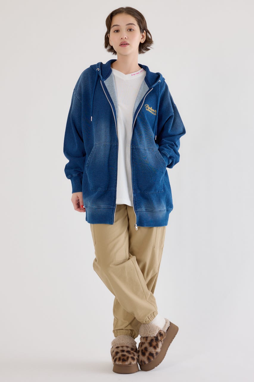 インディゴ裏毛ビッグジップパーカー BLU FREE