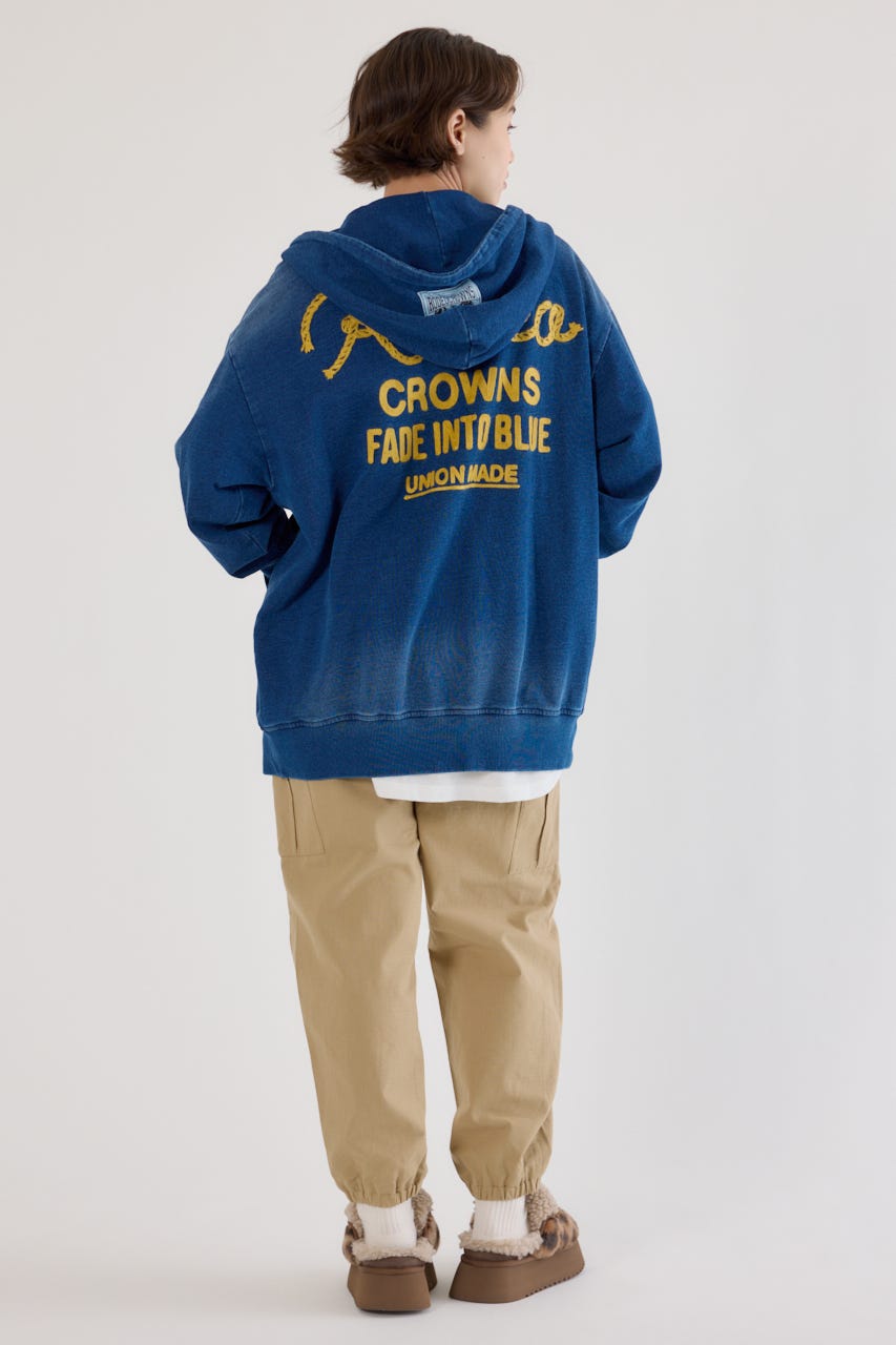 インディゴ裏毛ビッグジップパーカー BLU FREE