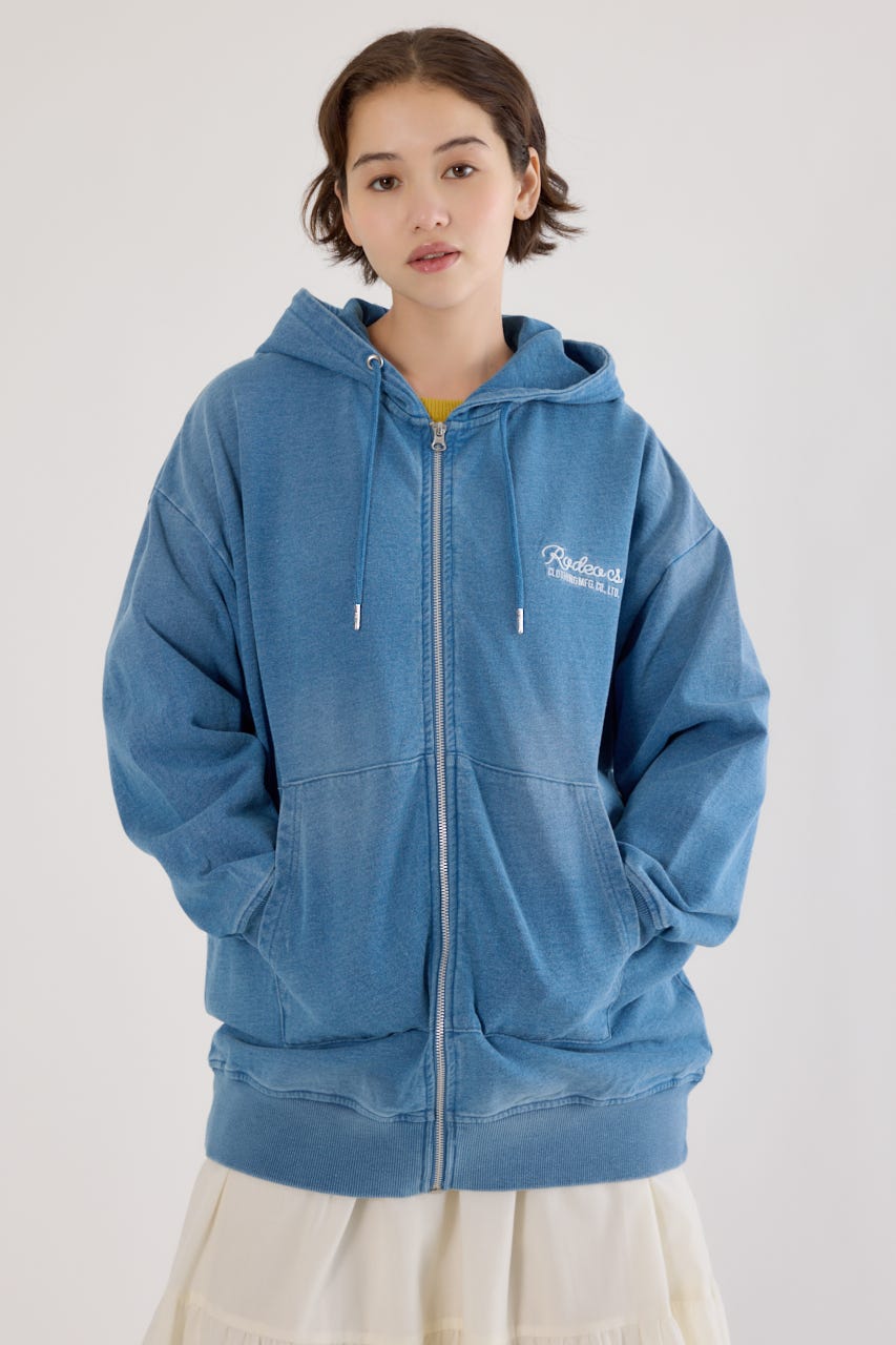 インディゴ裏毛ビッグジップパーカー L/BLU FREE