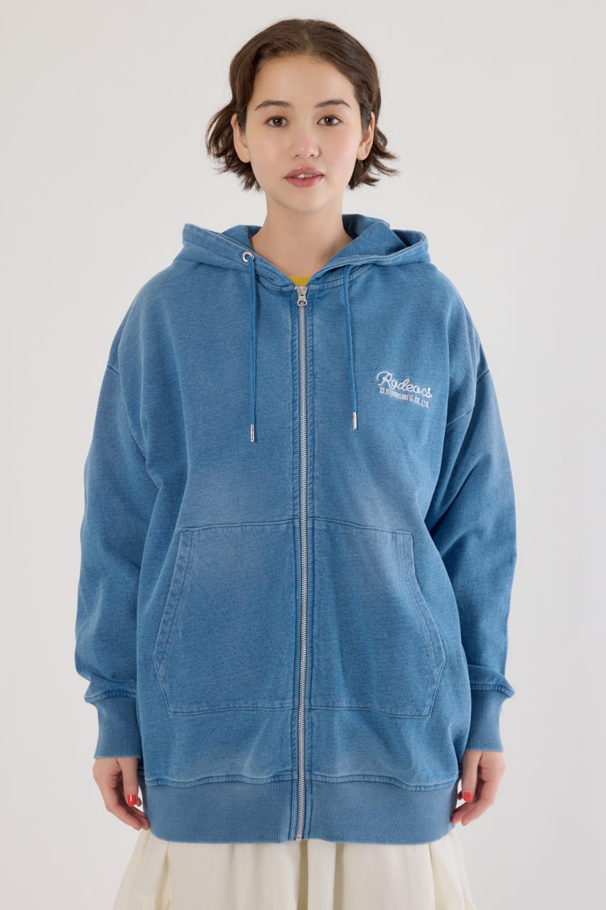 インディゴ裏毛ビッグジップパーカー L/BLU FREE