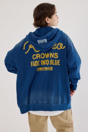 インディゴ裏毛ビッグジップパーカー