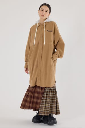 フード付きコーデュロイシャツワンピース