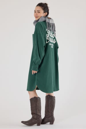 フード付きコーデュロイシャツワンピース