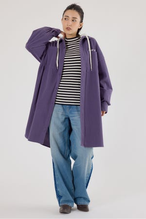 フード付きコーデュロイシャツワンピース