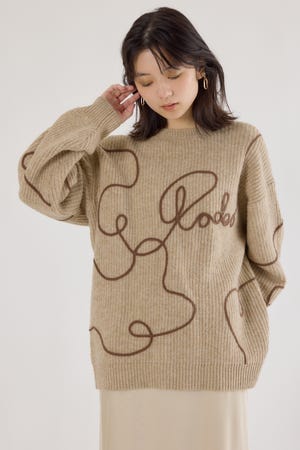 Embroideryラインロゴニットトップス