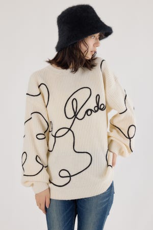 Embroideryラインロゴニットトップス