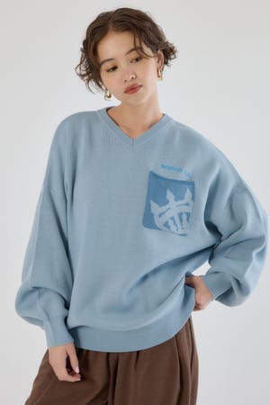 バックバイカラーロゴニットトップス