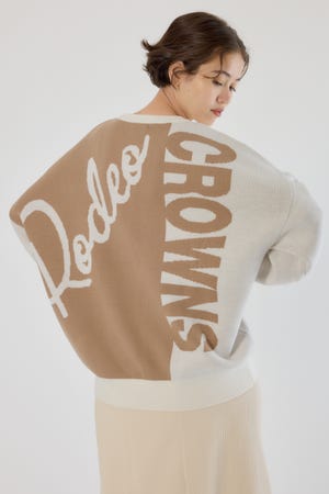 バックバイカラーロゴニットトップス