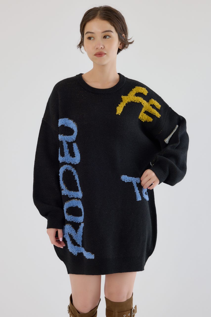 レタリングロゴニットワンピース BLK FREE