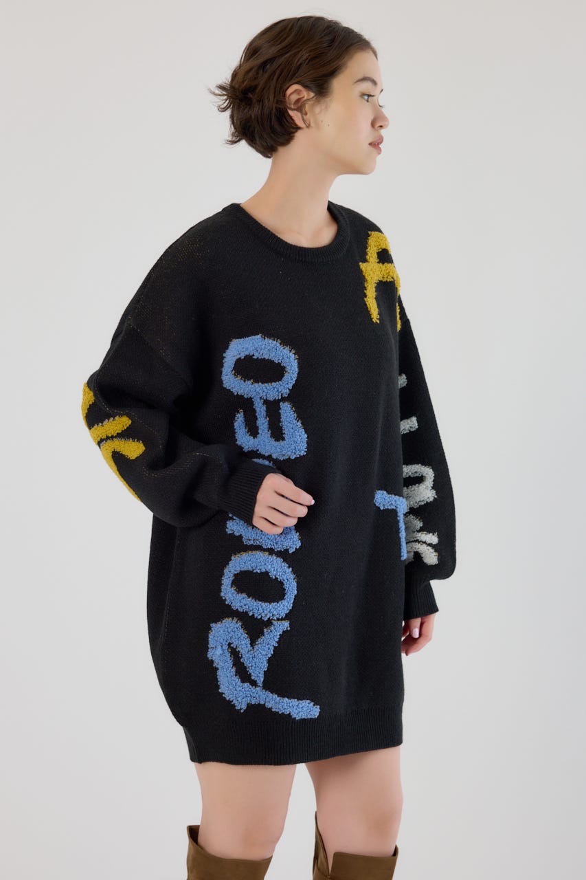 レタリングロゴニットワンピース BLK FREE