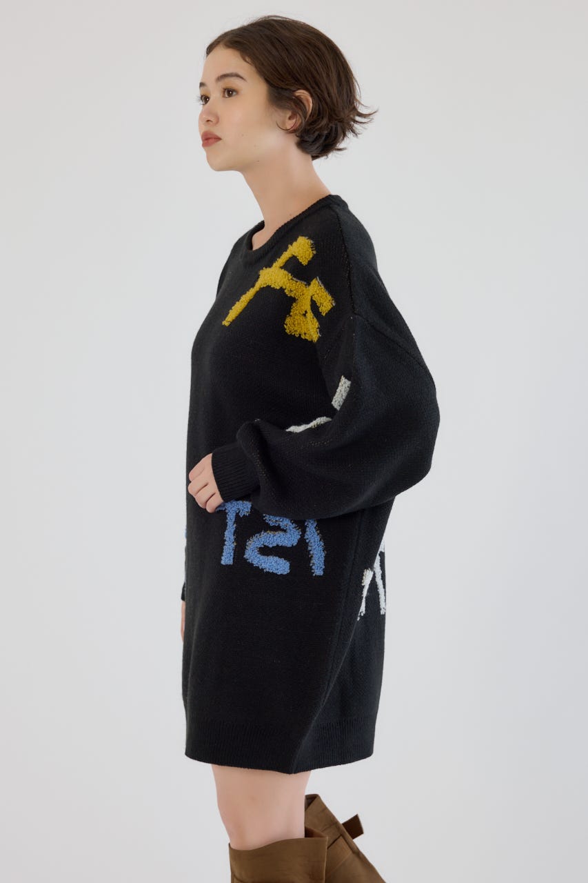 レタリングロゴニットワンピース BLK FREE