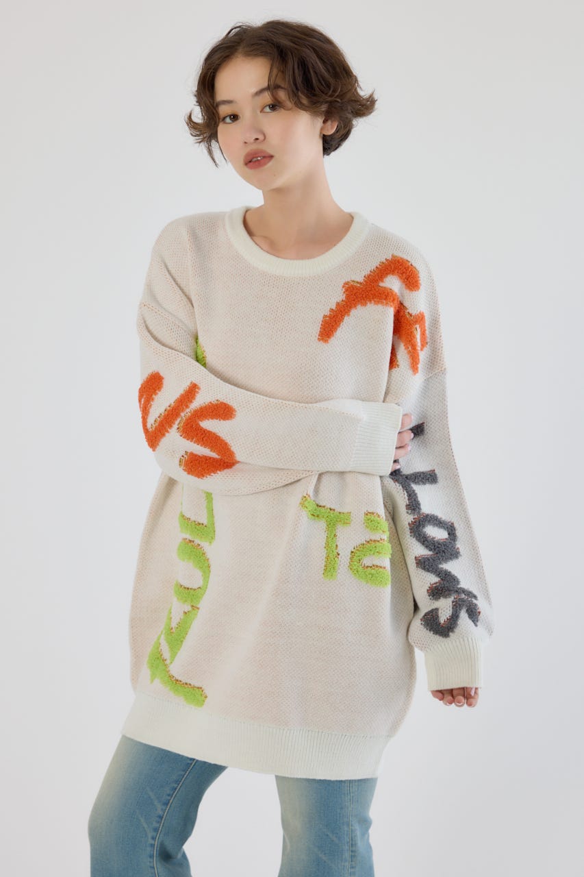 レタリングロゴニットワンピース O/WHT FREE