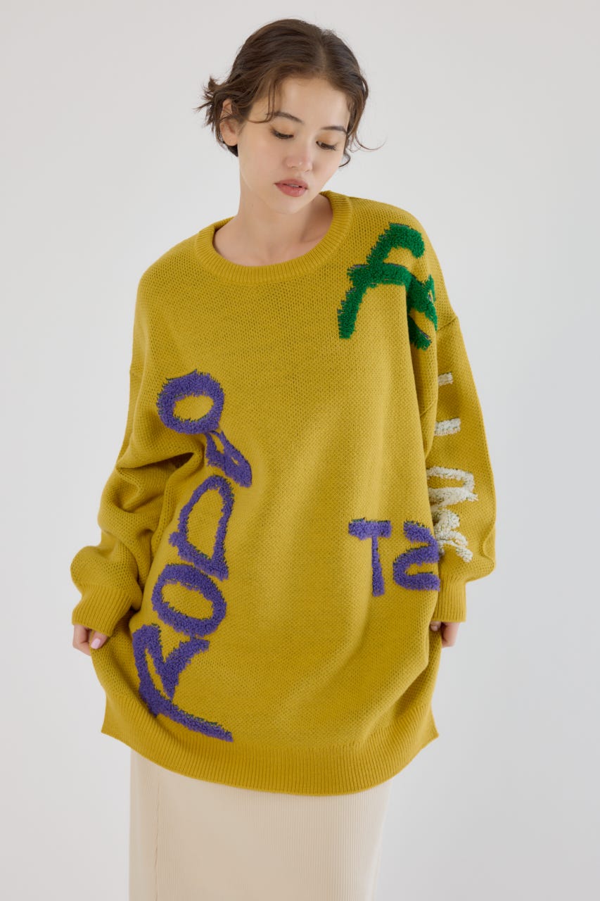 レタリングロゴニットワンピース YEL FREE