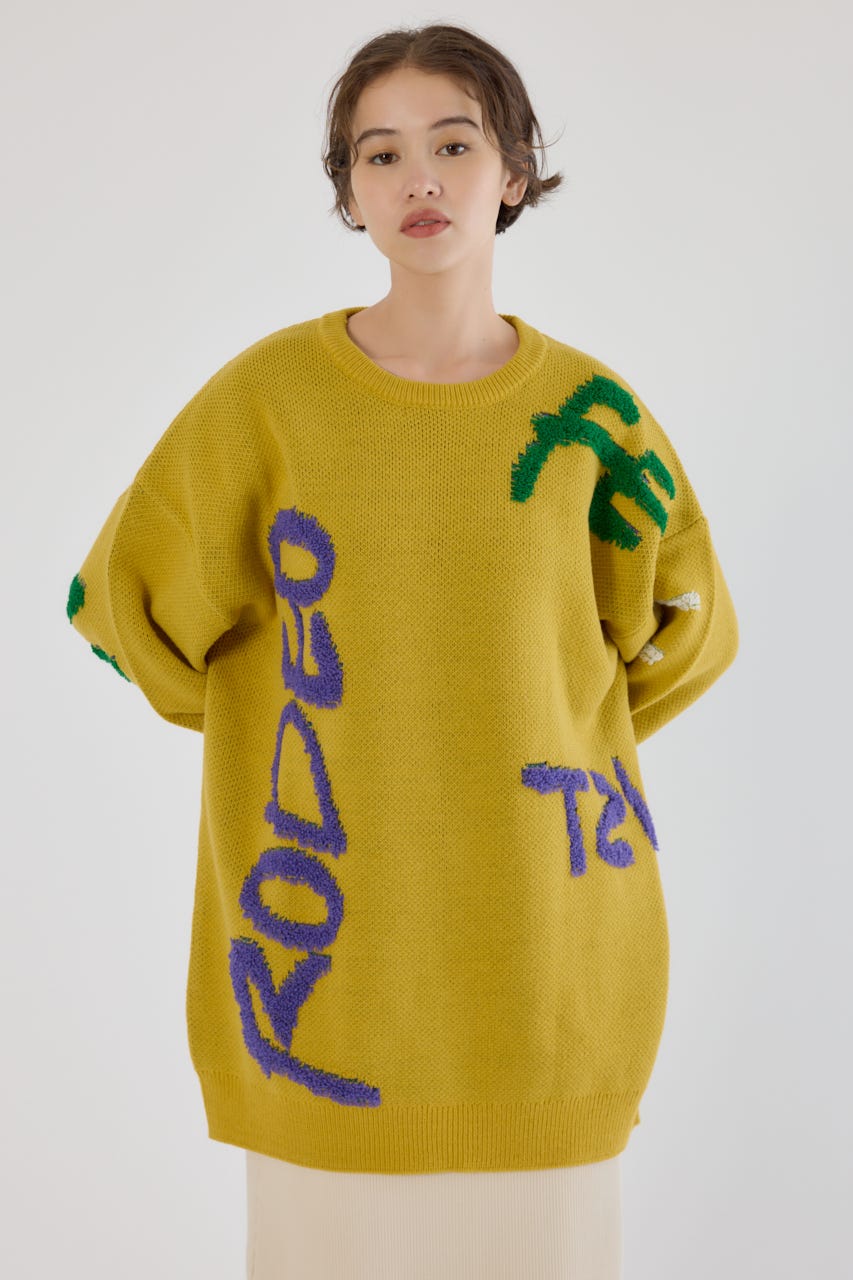 レタリングロゴニットワンピース YEL FREE