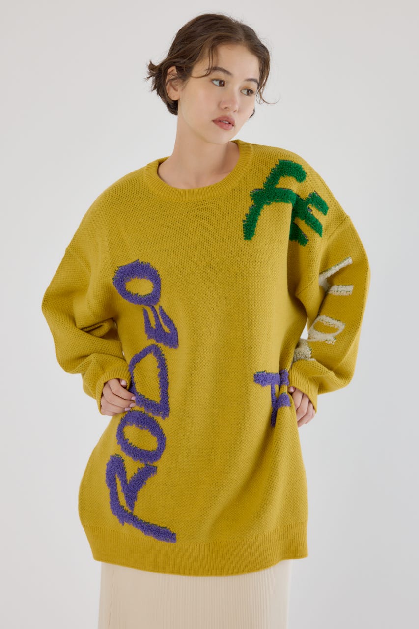 レタリングロゴニットワンピース YEL FREE