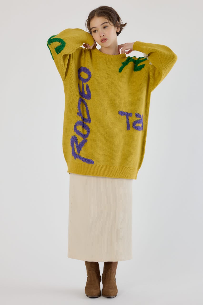 レタリングロゴニットワンピース YEL FREE