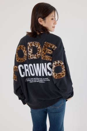 アニマルフェイクファーアップリケスウェットトップス