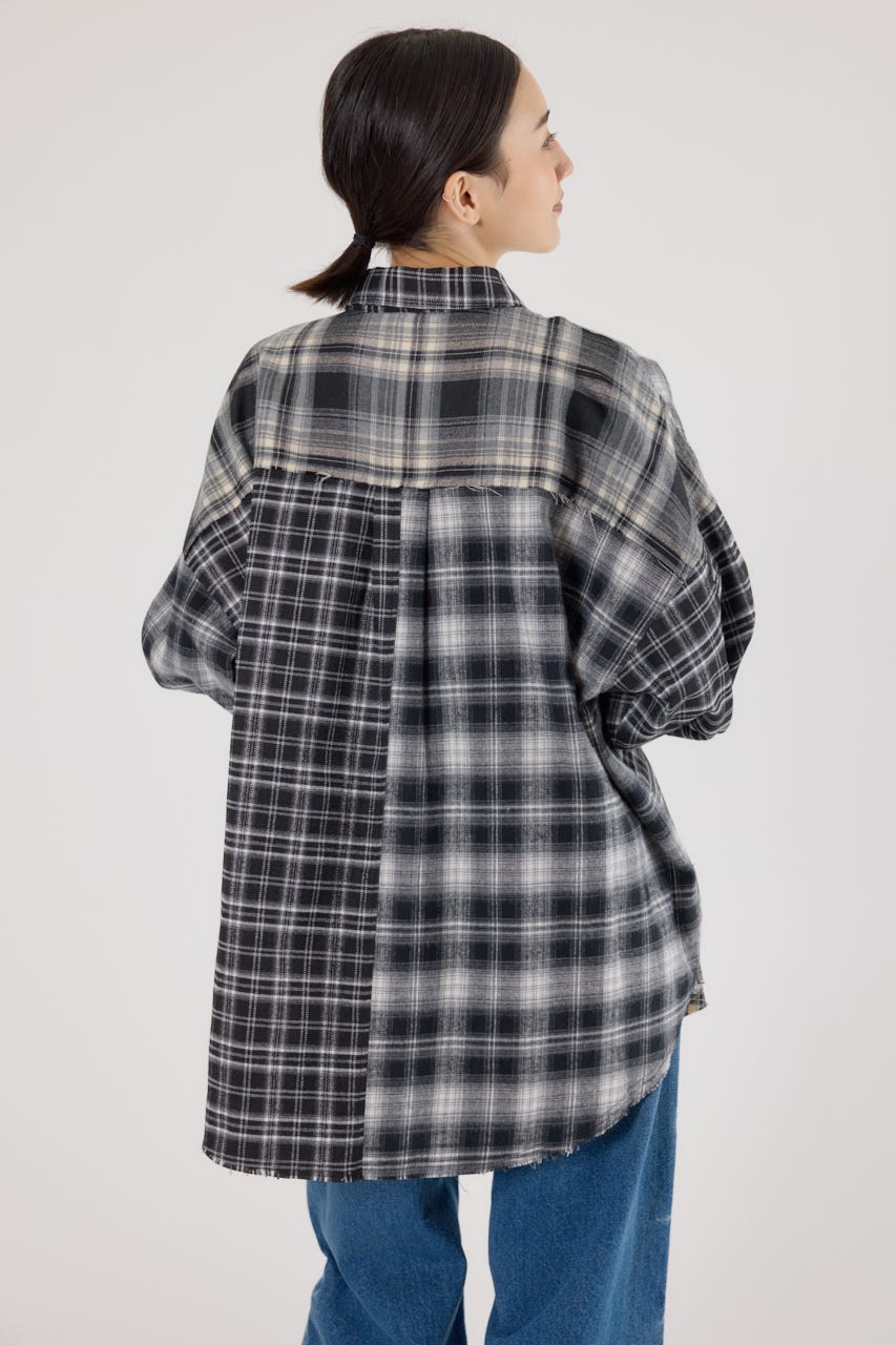 パッチワークチェックシャツ 柄BLK FREE