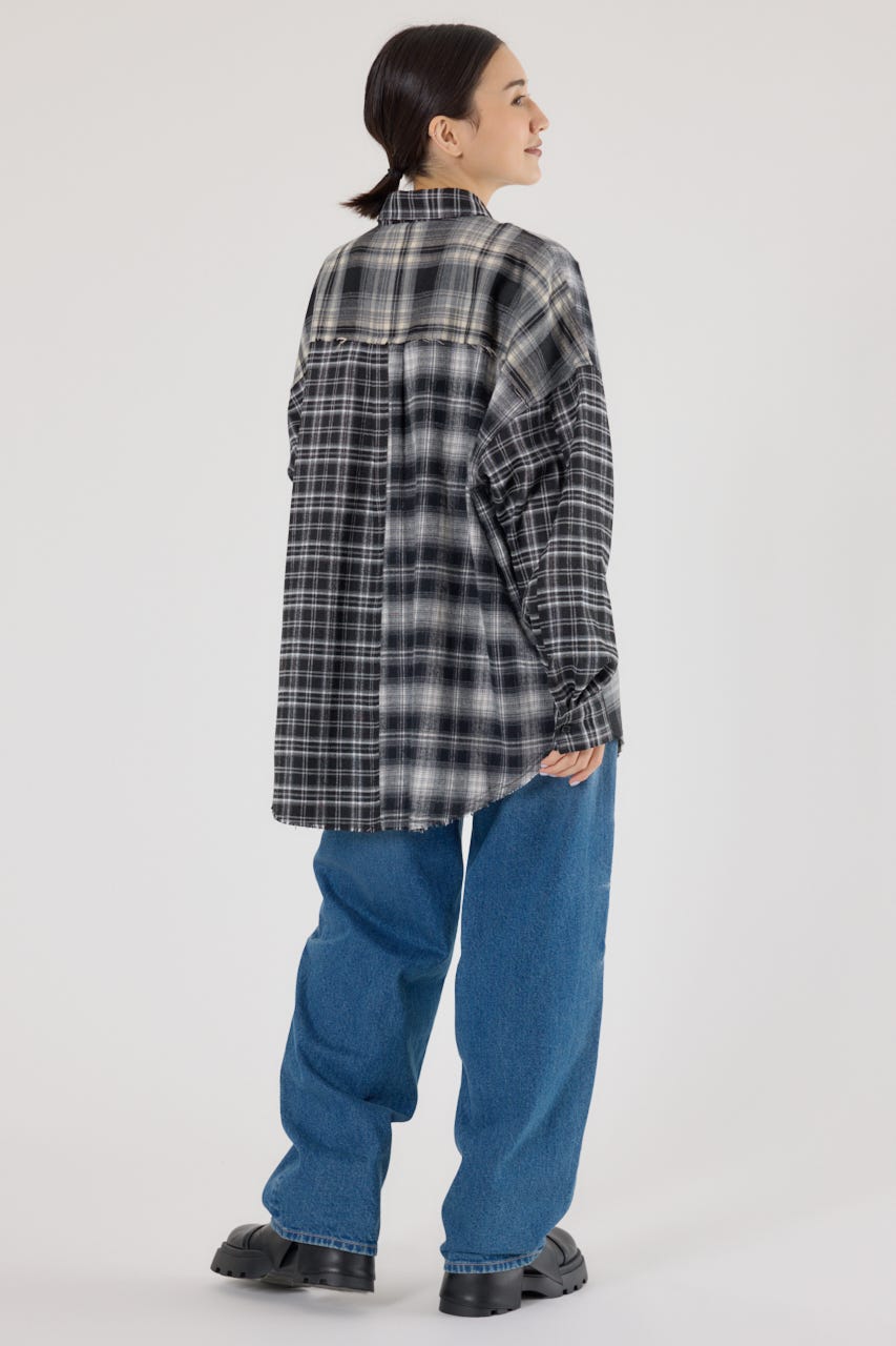 パッチワークチェックシャツ 柄BLK FREE