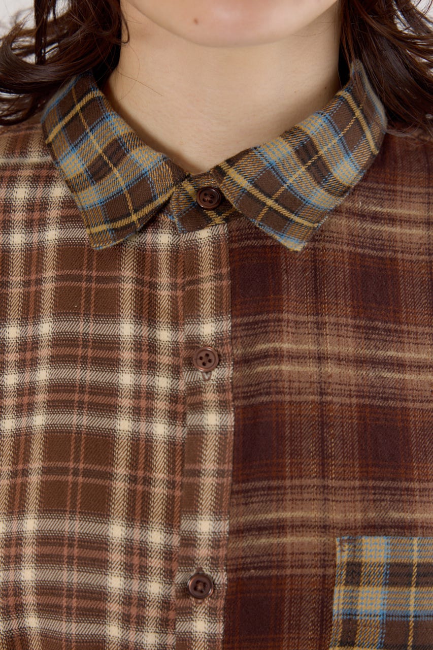 パッチワークチェックシャツ 柄BRN FREE