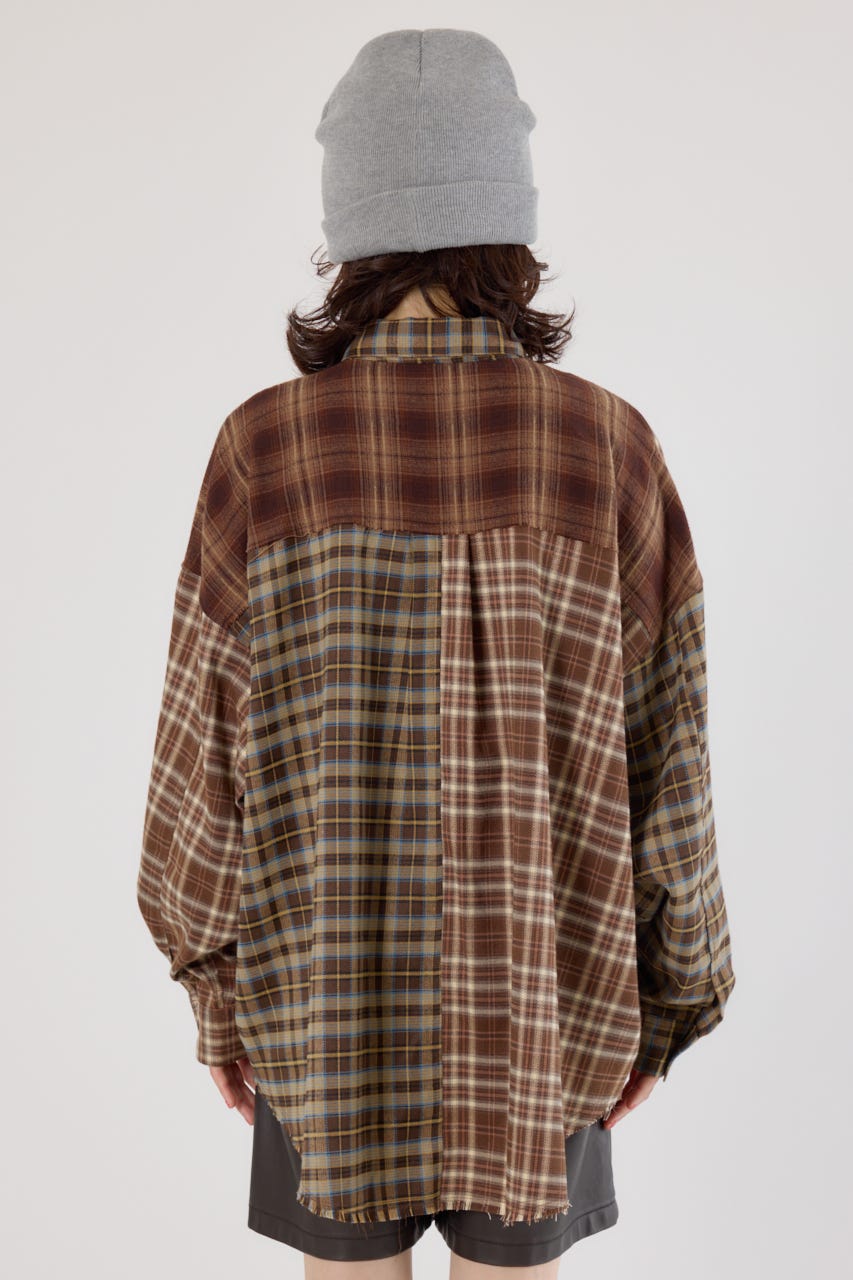 パッチワークチェックシャツ 柄BRN FREE
