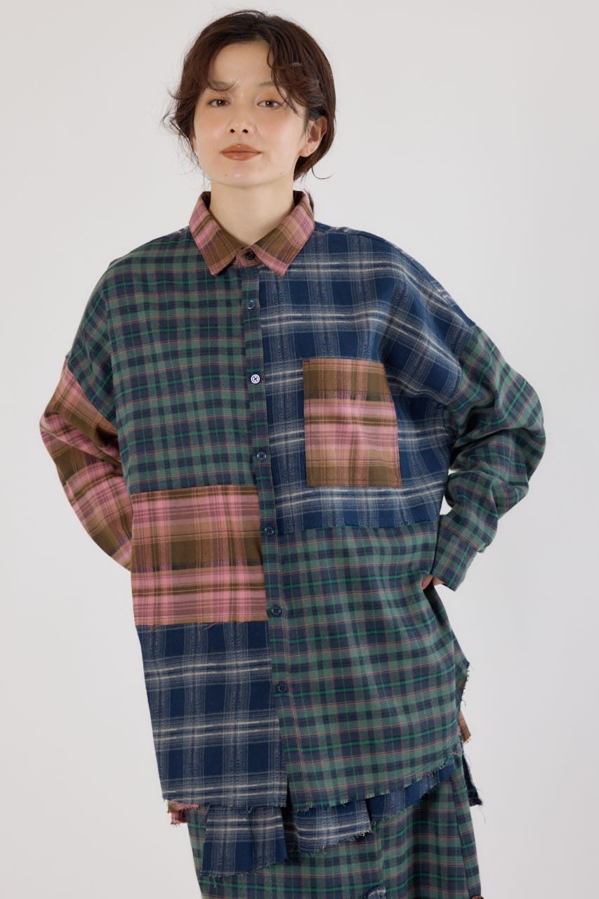 RODEO CROWNS WIDE BOWL | パッチワークチェックシャツ (シャツ