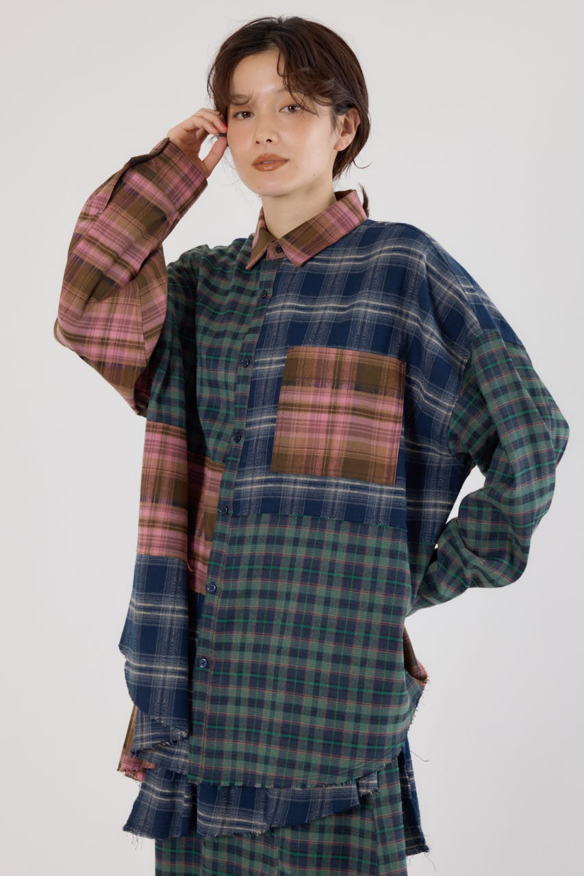 パッチワークチェックシャツ Multi_1 FREE