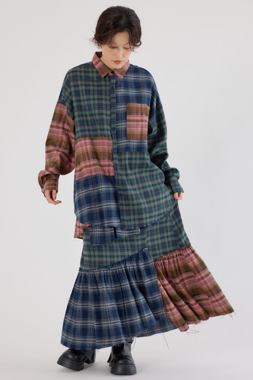 パッチワークチェックシャツ Multi_1 FREE
