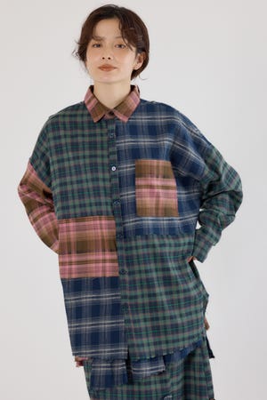 パッチワークチェックシャツ