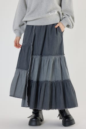 アシメティアードデニムスカート