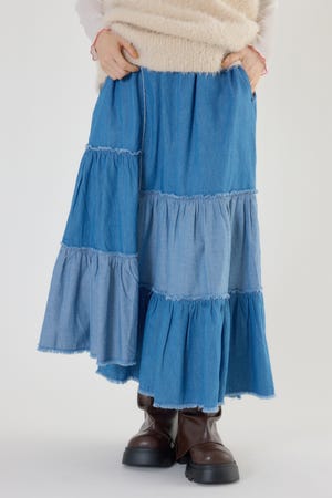 アシメティアードデニムスカート